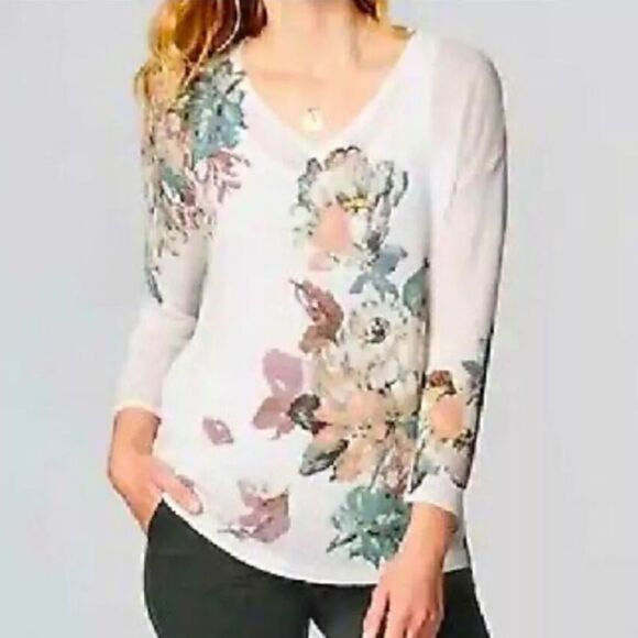 J. Jill Linen Blend Semi Sheer Knit Tunic Relaxed Fit Costal Beach Floral - Picture 1 of 12